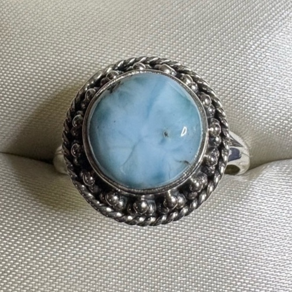 Ring*Larimar 925 Sterling Silver Intricate Setting Gorgeous Stone!